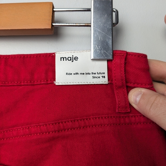 MAJE Crop Wide Leg Red Summer Pants Size 38 = Medium Or 6-8 99% Cotton - Picture 8 of 14